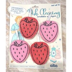 Alta Strawberry Retro Dish Cleaning Scrubber Sponge 4-pc Red Pink Sparkle NEW